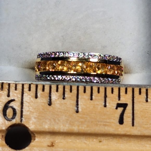 Premium Spessartine Garnet & White Zircon band ring in 14K YG over 925 SS sz 8 - Picture 3 of 6
